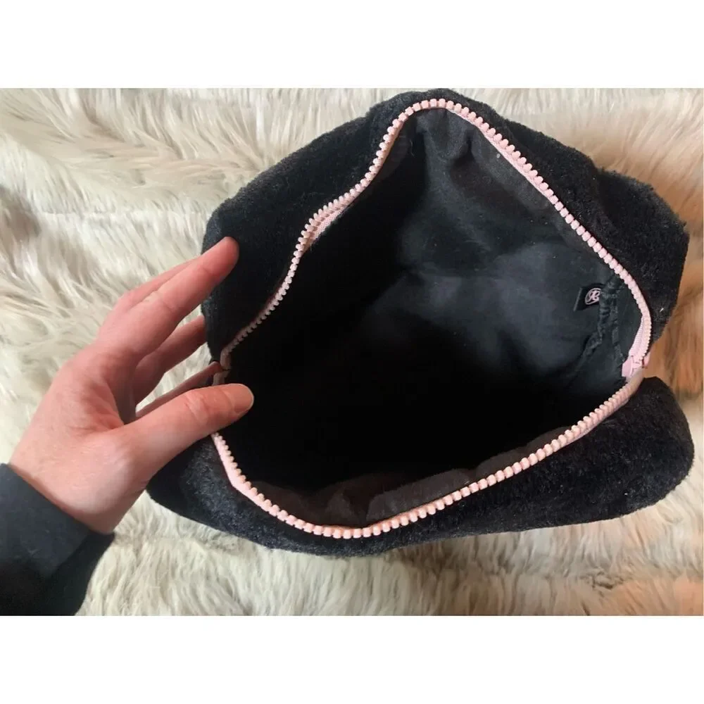 Anastasia Beverly Hills Black Faux Fur Cosmetic Makeup Bag